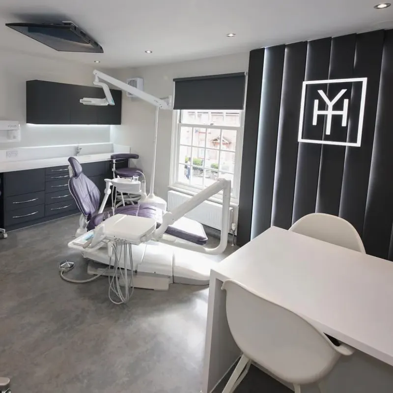 Treatment room at York House with the YH monogram